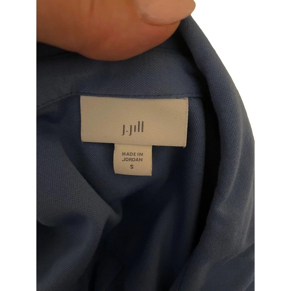 J Jill Button Front Blouse Roll Tab Sleeves Small Blue Collared Long Stretchy - Picture 8 of 9